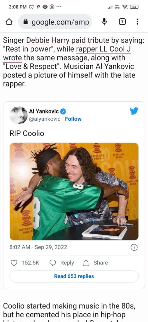US rapper Coolio who shot to fame with Gangsta's Paradise, the chart-topping 1995 song, is no more. He died in Los Angeles on Wednesday, his manager said. He was 59.