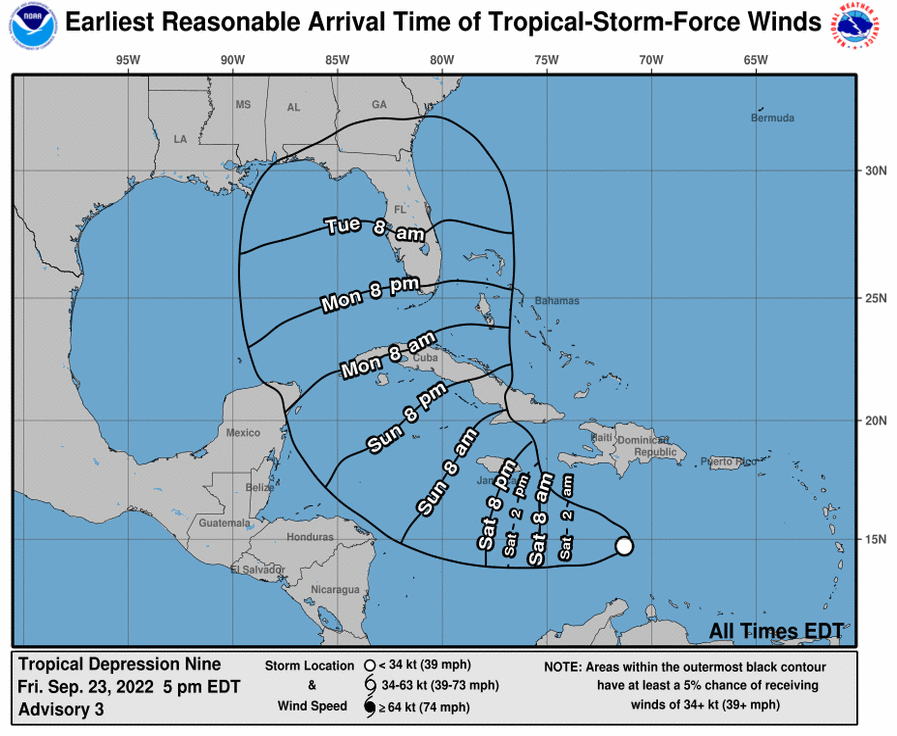 Hurricane Ian Threat Tropical Depression 9 Storm Flood Surge Landslide Disaster Ocean Waves Warnig Evacuation Weather Forecast