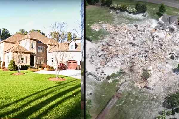 The home where Caleb Farley and his father lived. The home before and after the explosion, a serene residence turned into wreckage.