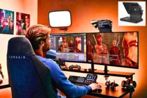 Professional using Elgato Prompter for seamless content creation and streaming.