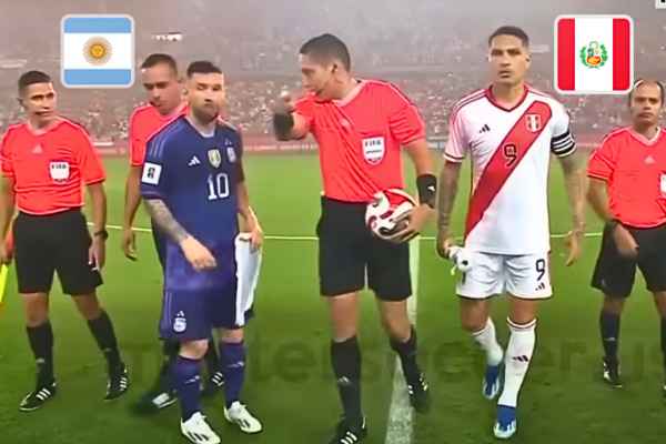 Referee and team captains head to the field at the World Cup 2026 match.