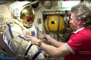 The Astronaut is being worked upon for a Advanced gear Space Suit by the Designer.