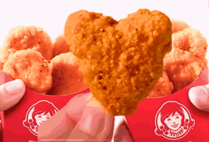 Closeup of Wendy’s Chicken Nuggets pack, a delightful offer for fans every Wednesday.