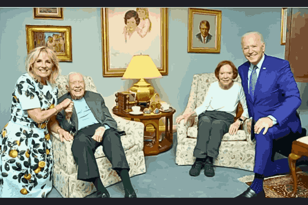Biden and Carter family gathering in 2021, commemorating Flags at Half Mast Today.
