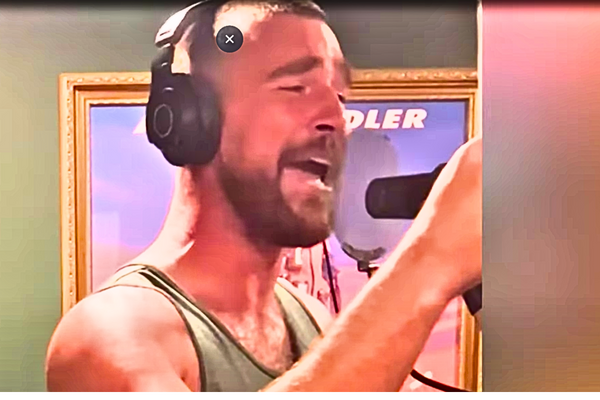 Travis Kelce recording the Christmas song, displaying the musical talent of the Kelce brothers.