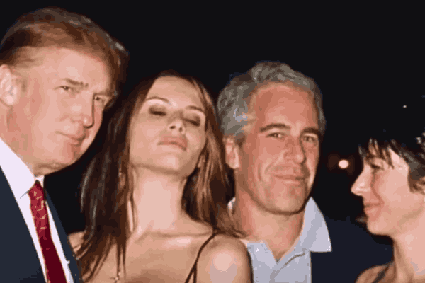 Donald Trump attending an event linked to the Epstein List, hosted by Epstein and Maxwell.