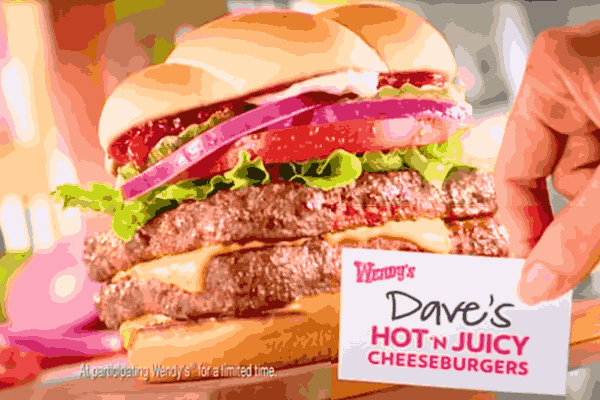 A delicious Wendy offering of Wendy's Cheeseburger from Dave's with cheese, lettuce, tomato, and a juicy beef patty.