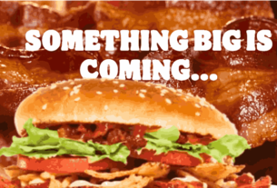 A mouthwatering image showcasing the irresistible Candied Bacon Whopper from Burger King, featuring sweet bacon jam, crispy onions, and garlic aioli on a seeded Whopper bun.