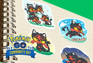 Illustration of Litten Pokémon surrounded by sparkles, representing the excitement of Litten Community Day in Pokémon GO.