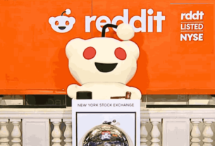 Reddit IPO concept with stock market chart and Reddit logo.