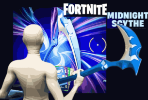 The Midnight Scythe Fortnite Pickaxe, available for free with V-Bucks redemption during a limited-time event.