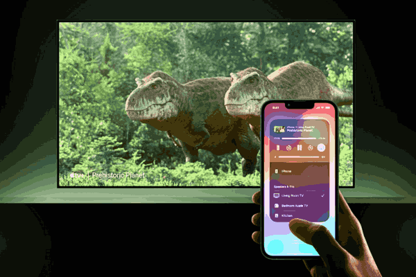 Guest using Apple AirPlay to stream content from iPhone to hotel TV