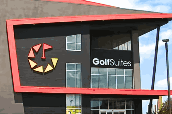 A photo of GolfSuites at Riverwalk Crossing, emphasizing the uncertainty surrounding its eviction and the future of the shopping center.