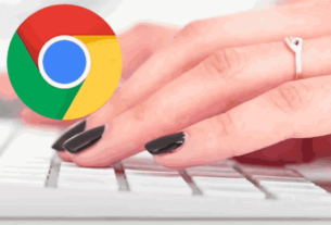 Hands typing on a keyboard, highlighting various keyboard shortcuts for Google Chrome.