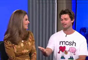 Maria Shriver and Patrick Schwarzenegger discuss Mosh Bars in a TV interview, highlighting their commitment to Alzheimer's research and entrepreneurship.