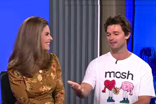Maria Shriver and Patrick Schwarzenegger discuss Mosh Bars in a TV interview, highlighting their commitment to Alzheimer's research and entrepreneurship.
