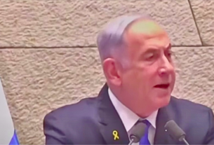 Israeli Prime Minister Benjamin Netanyahu addressing the media about the Rafah airstrike.