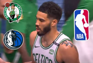 Celtics vs Mavericks Game 3 of the NBA Finals with Jayson Tatum and Jaylen Brown in action.