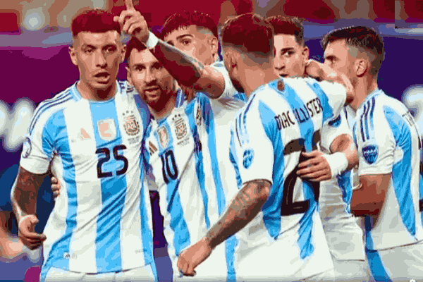 A dramatic scene from the Argentina vs Colombia Copa America final match, showcasing players in action on the field.