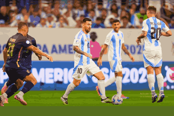 Players from Argentina and Ecuador in action during the Copa América quarterfinal match.