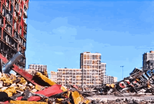 A cityscape showing buildings and streets affected by the recent 4.9 magnitude Barstow earthquake.