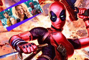 Lady Deadpool teaser image from 'Deadpool & Wolverine' trailer, featuring a mysterious figure in a red and black suit with blonde hair.