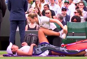 Medical staff attending to Madison Keys injury woes at Wimbledon.
