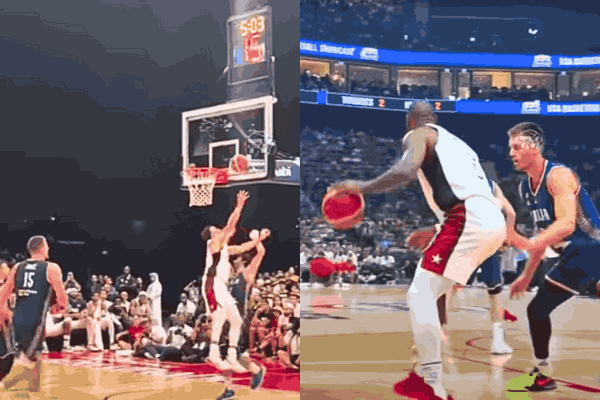 Stephen Curry in action during the USA vs Serbia Basketball game, leading the USA to a 105-79 victory.