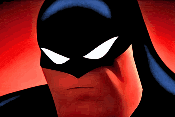 Batman: Caped Crusader – An animated Batman stands in a dark, noir-inspired Gotham City backdrop.