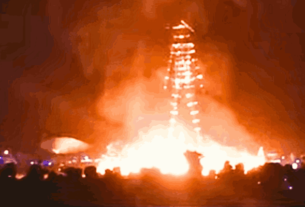 A stunning art installation at the Burning Man Festival Nevada, featuring a colossal inflatable unicorn against the backdrop of the Black Rock Desert.