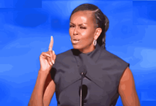 Michelle Obama delivering a powerful speech at the DNC Convention, highlighting Democratic values and setting the tone for the upcoming election.