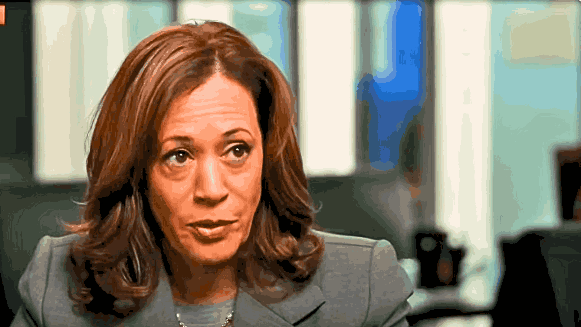 Kamala Harris during an interview discussing her policies and addressing criticisms.