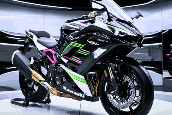 Kawasaki Ninja 500 hydrogen-powered motorcycle showcasing innovative design and sustainability.