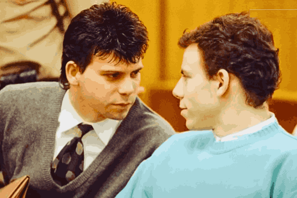 Menendez Brothers in court during their trial for the 1989 murder of their parents, a case reexamined in a new Netflix series.
