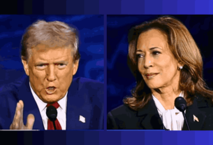Kamala Harris and Donald Trump during the first Presidential Debate, showcasing contrasting leadership styles.