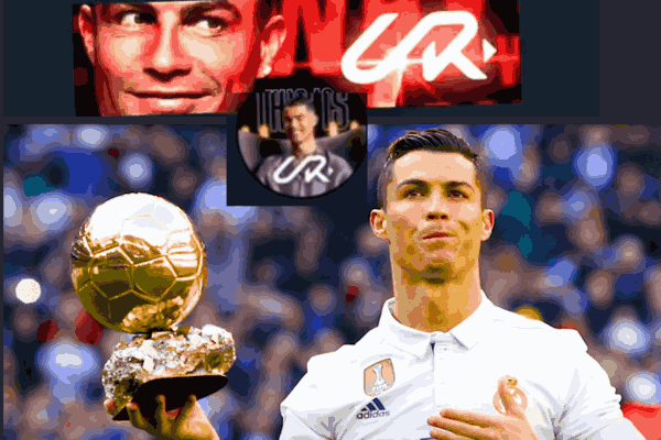 Cristiano Ronaldo holding the YouTube Gold Button, celebrating the success of his "Ronaldo YouTube" channel after breaking subscriber records.
