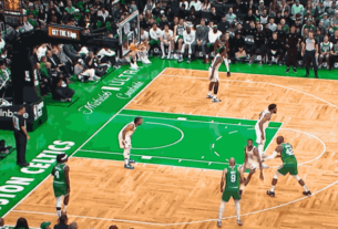 Jayson Tatum leading the Celtics against the Knicks in their season opener, scoring 37 points as Boston ties the NBA record for most 3-pointers in a game.