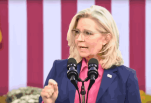 Liz Cheney speaking at a joint event with Kamala Harris, addressing reproductive rights and conservative values.
