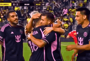 Lionel Messi celebrates victory with Inter Miami teammates during the Inter Miami vs Columbus match securing the 2024 MLS Supporters' Shield.