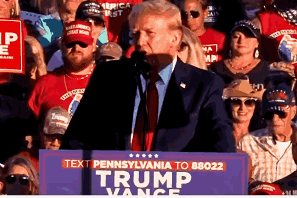 Donald Trump speaking at the Trump Pennsylvania Rally in Butler, with supporters gathered at the Butler Farm Show grounds ahead of the 2024 election.