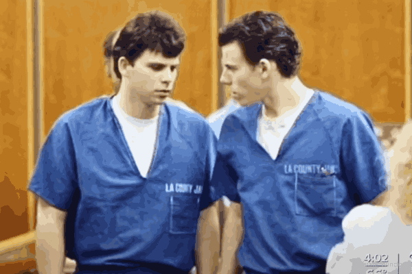 Menendez Brothers during a court hearing, highlighting their decades-old case and new evidence leading to a potential resentencing in January 2025.