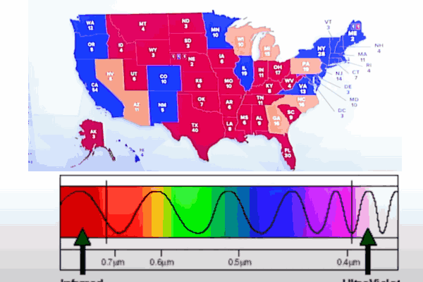 Graphic illustrating What Is Blue Shift, showing the shift in U.S. election results as early GOP leads transition to Democratic gains with mail-in ballot counts.