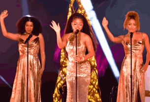 A vibrant stage performance featuring legendary artists celebrating Motown Christmas with iconic songs and festive spirit.